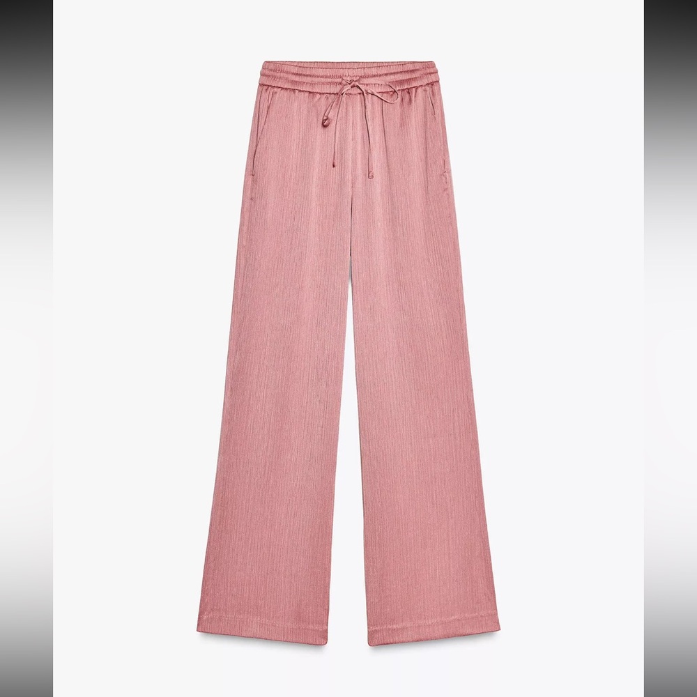 Elegant Pink Women's Wrinkle Look Wide-Leg Pants